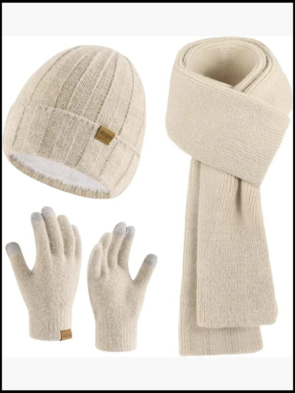 Premium Acrylic & Wool Winter Beanie Hat Scarf Touchscreen Gloves Set